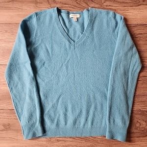 Nordstrom Sweater Womens XS Blue V-Neck Cashmere Long Sleeve Casual Pullover